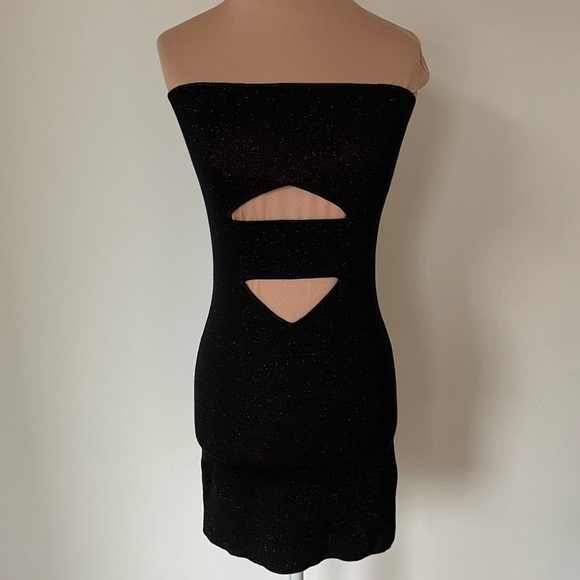 Victor Glemaud Lurex-Knit Black Sparkle Strapless Mini Cut Out Tube Dress EUC XS - Picture 2 of 8